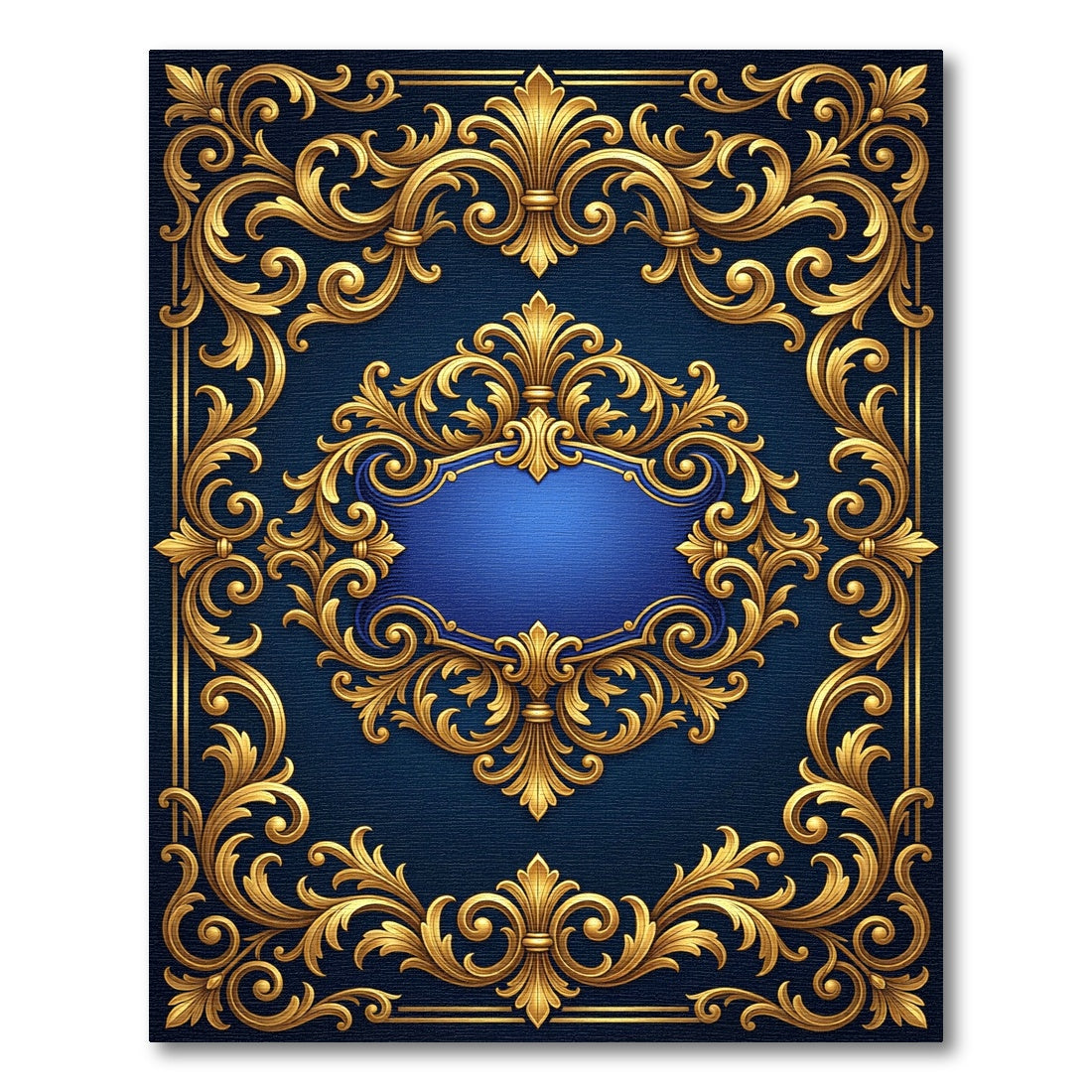 Ornate Golden Scroll Navy Royal Medallion Rug