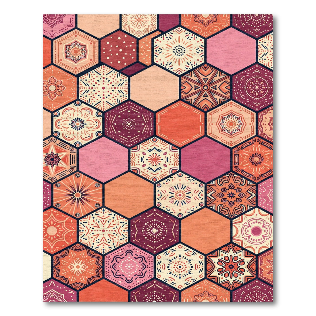 Terracotta Pink Hexagon Medallion Collage Rug