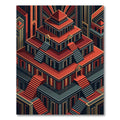 Red Art Deco Geometric Architecture Rug