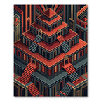 Red Art Deco Geometric Architecture Rug