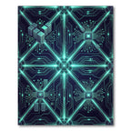 Neon Cyber Circuitry Grid Glowing Teal Rug