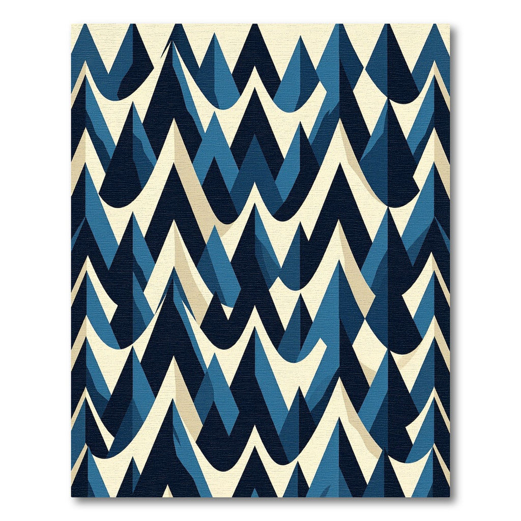 Modern Blue Geometric Mountain Peak Rug