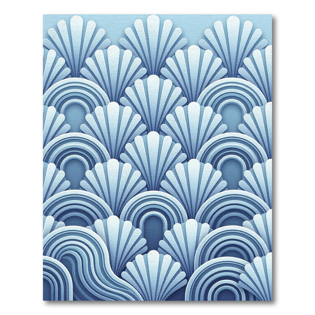 Art Deco Blue Shell Wave Rug