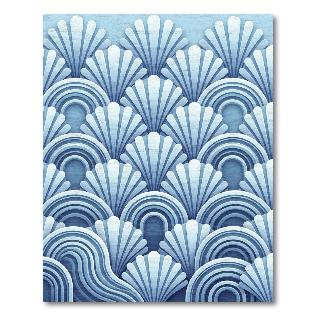Art Deco Blue Shell Wave Rug