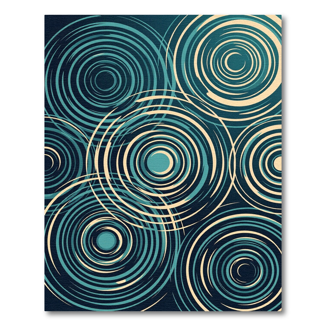 Teal and Cream Abstract Concentric Circles Rug