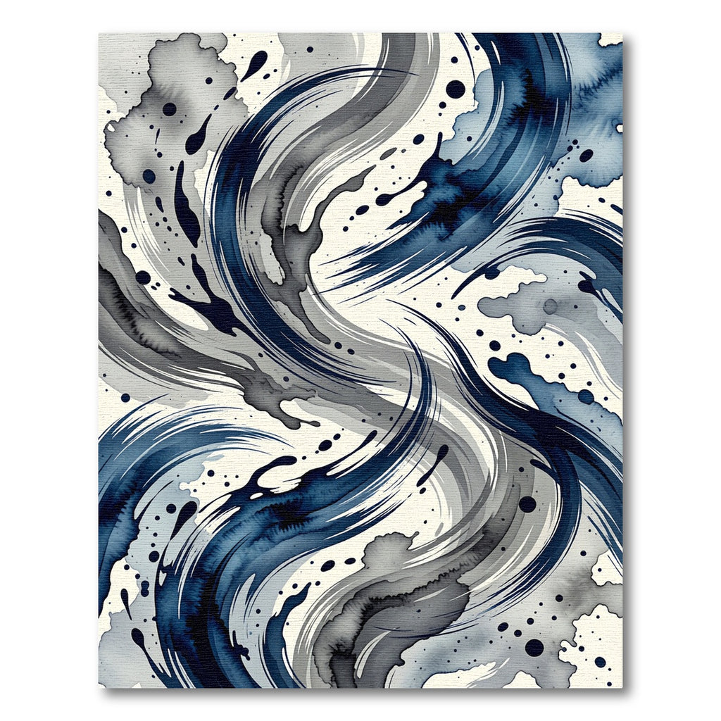 Deep Blue Gray Abstract Swirl Splatter Rug