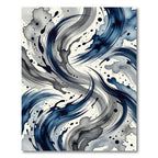 Deep Blue Gray Abstract Swirl Splatter Rug