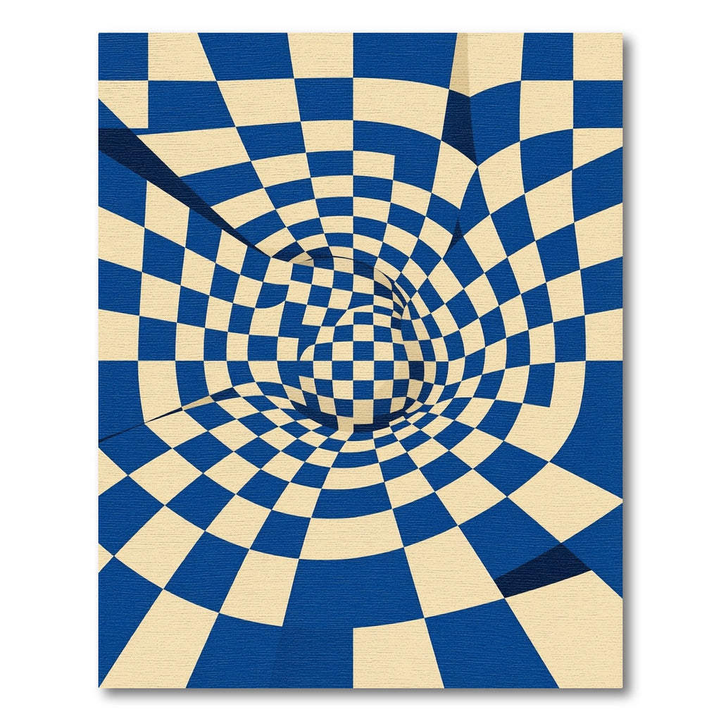 Cobalt Blue Cream Geometric Illusion Rug