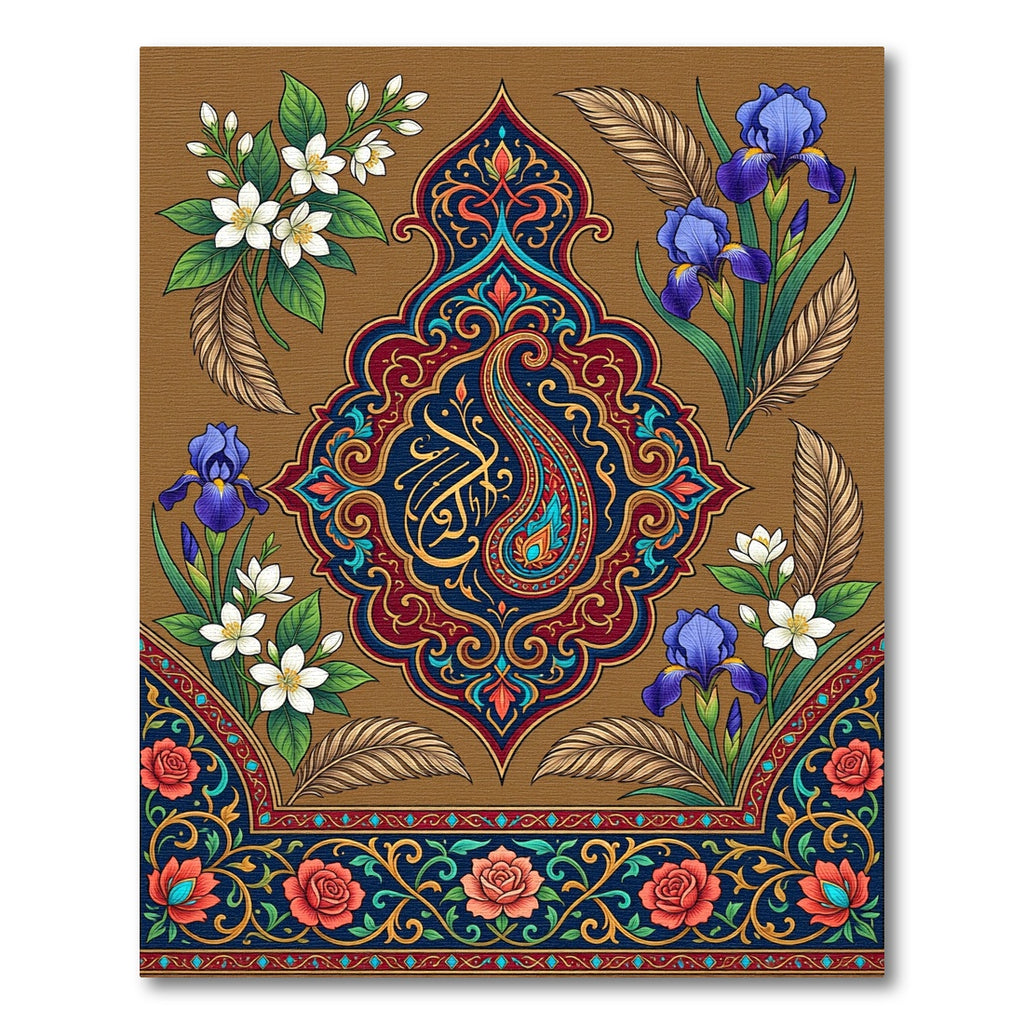 Ornate Paisley Floral Medallion Gold Red Blue Rug