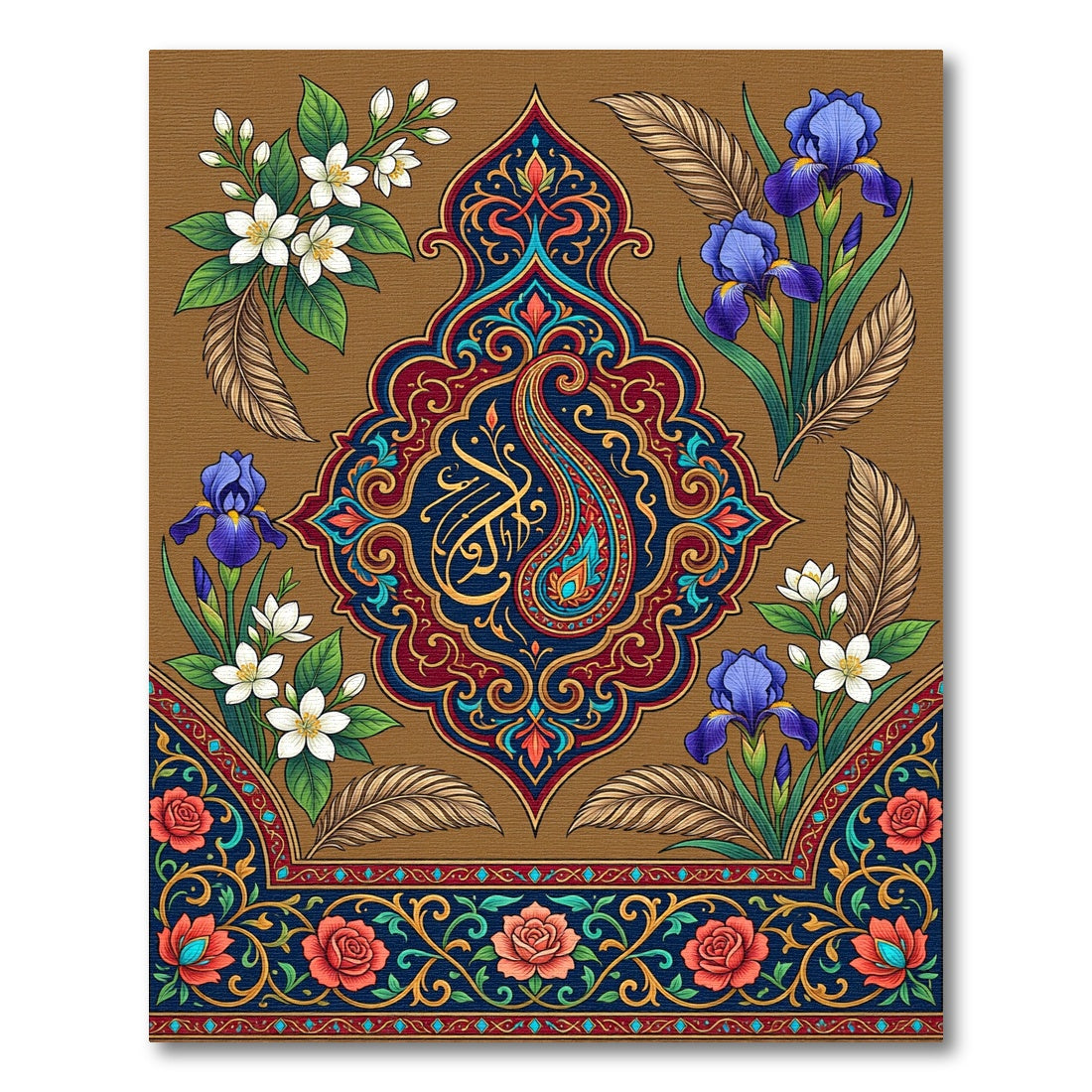 Ornate Paisley Floral Medallion Gold Red Blue Rug
