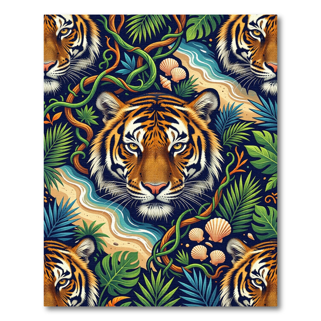 Majestic Tiger Jungle Seashell Swirl Rug
