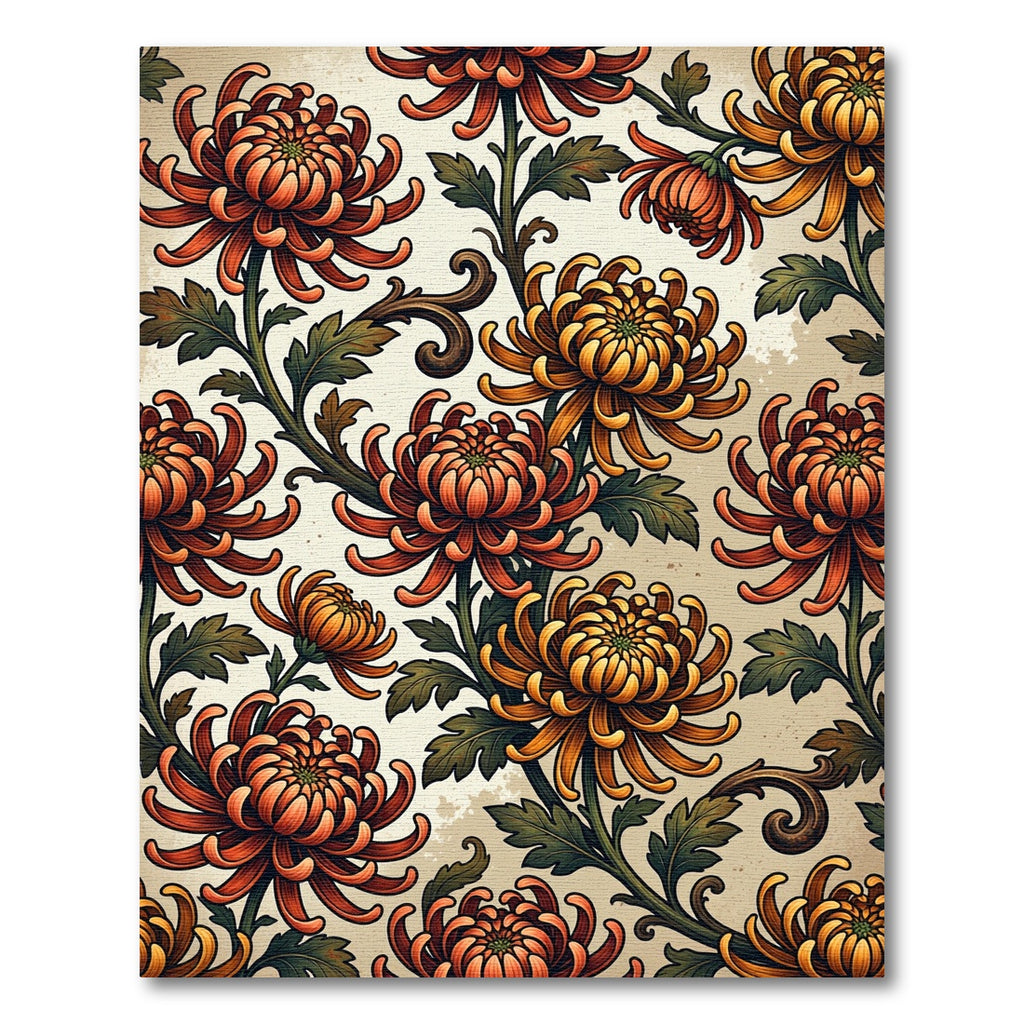 Vintage Autumn Chrysanthemum Floral Botanical Rug