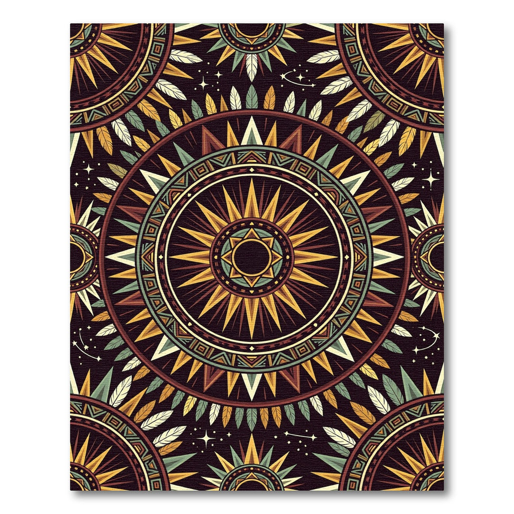 Celestial Sunburst Feather Mandala Earthy Tones Rug