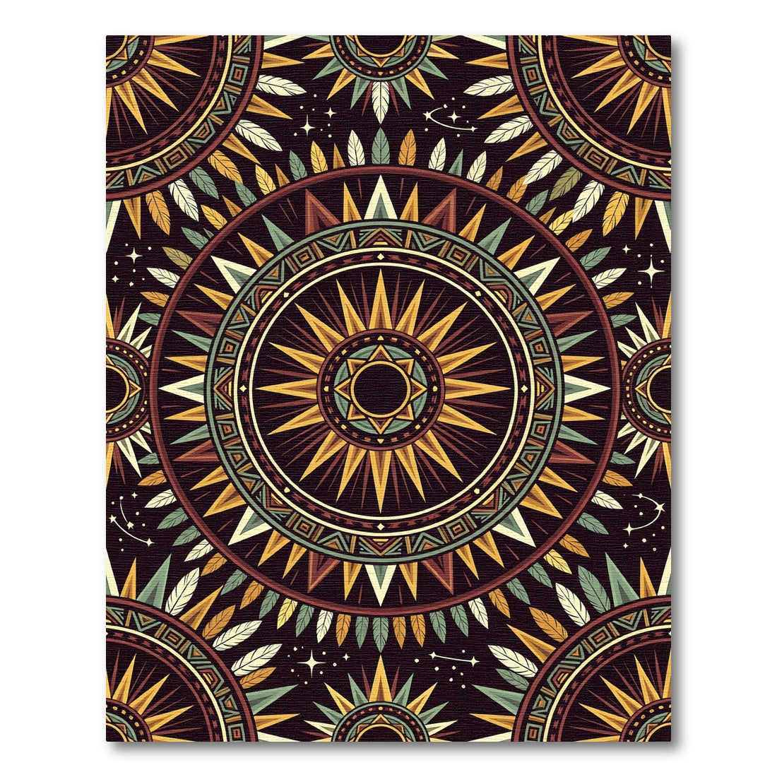 Celestial Sunburst Feather Mandala Earthy Tones Rug