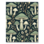 Sage Mushroom and Botanical Forest Illustration Rug