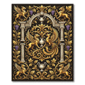Ornate Gold Gryphon Phoenix Foliage Accent Rug