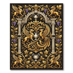 Ornate Gold Gryphon Phoenix Foliage Accent Rug