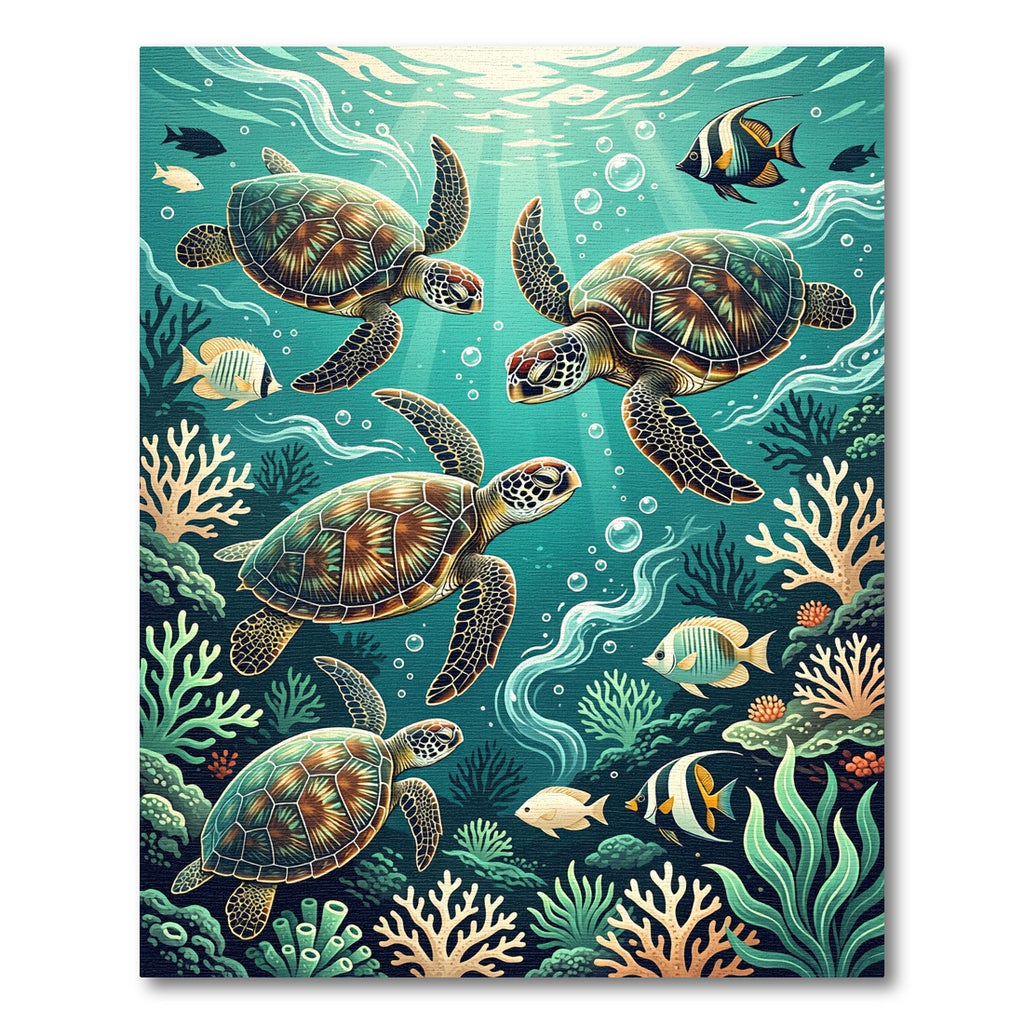 Vibrant Sea Turtle Coral Reef Depths Rug