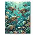 Vibrant Sea Turtle Coral Reef Depths Rug