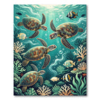 Vibrant Sea Turtle Coral Reef Depths Rug