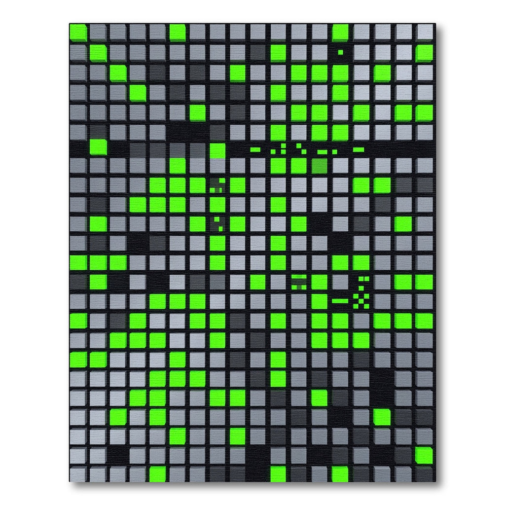 Neon Green Gray Digital Grid Rug
