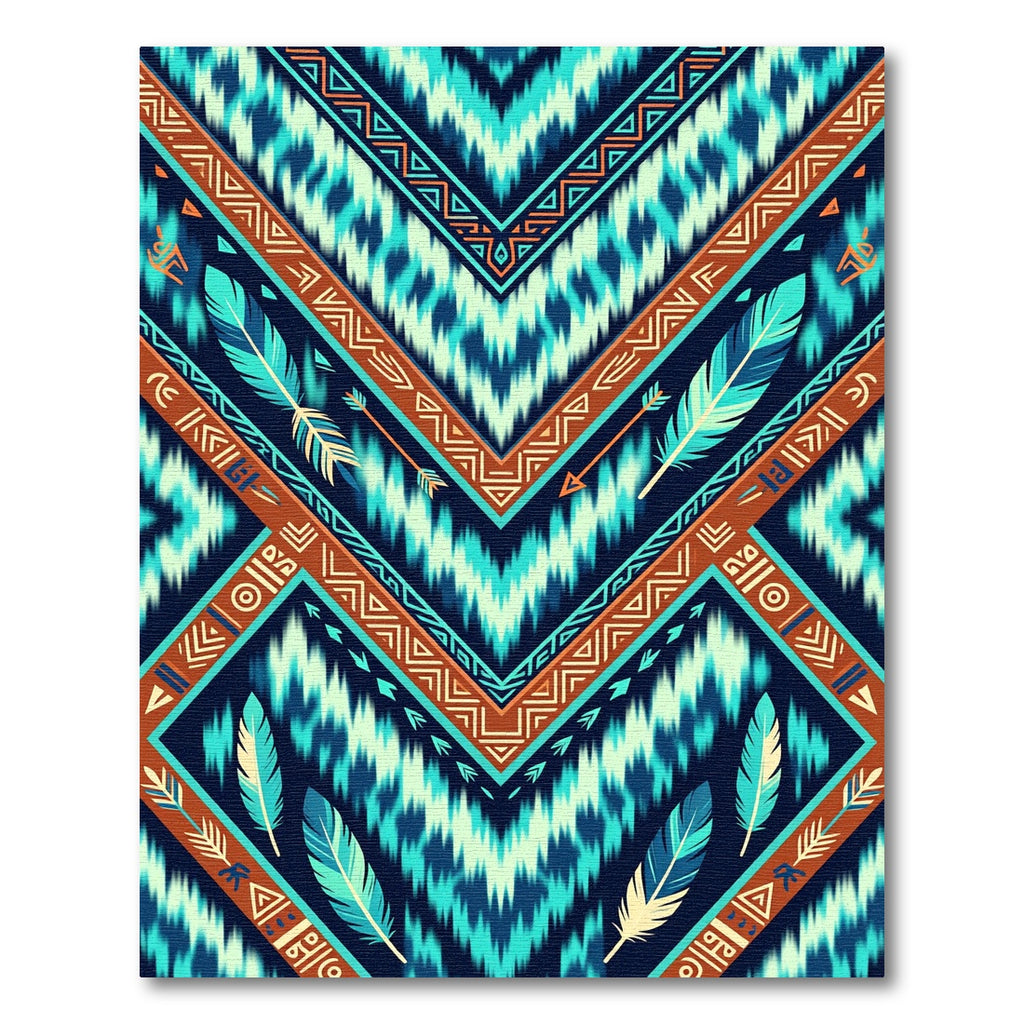 Teal Aztec Feathers Chevron Geometric Accent Rug