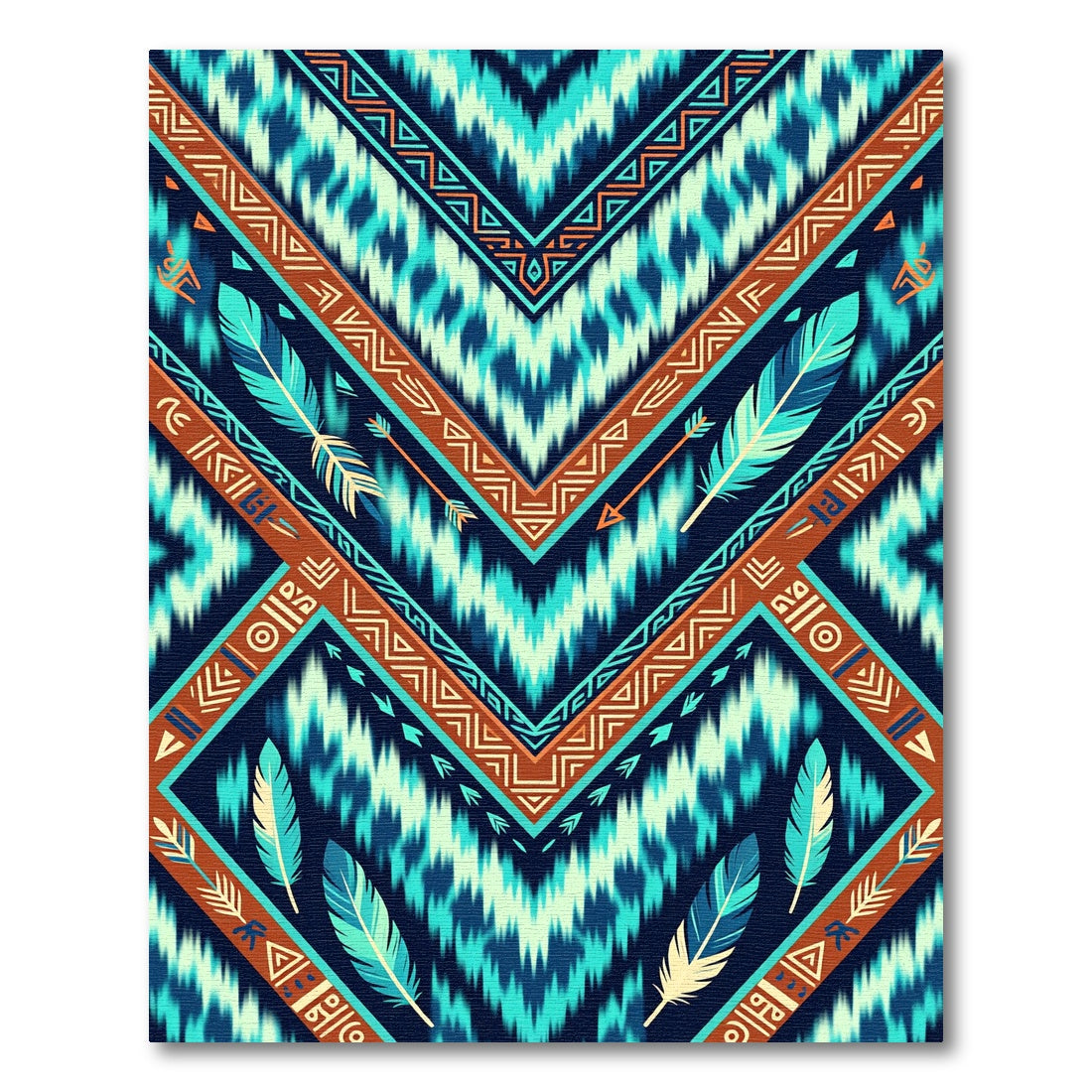 Teal Aztec Feathers Chevron Geometric Accent Rug