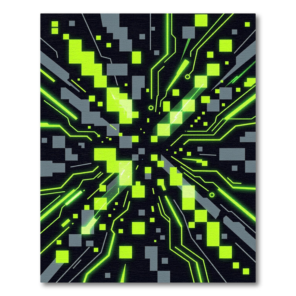 Neon Cyberpunk Matrix Circuit Grid Rug