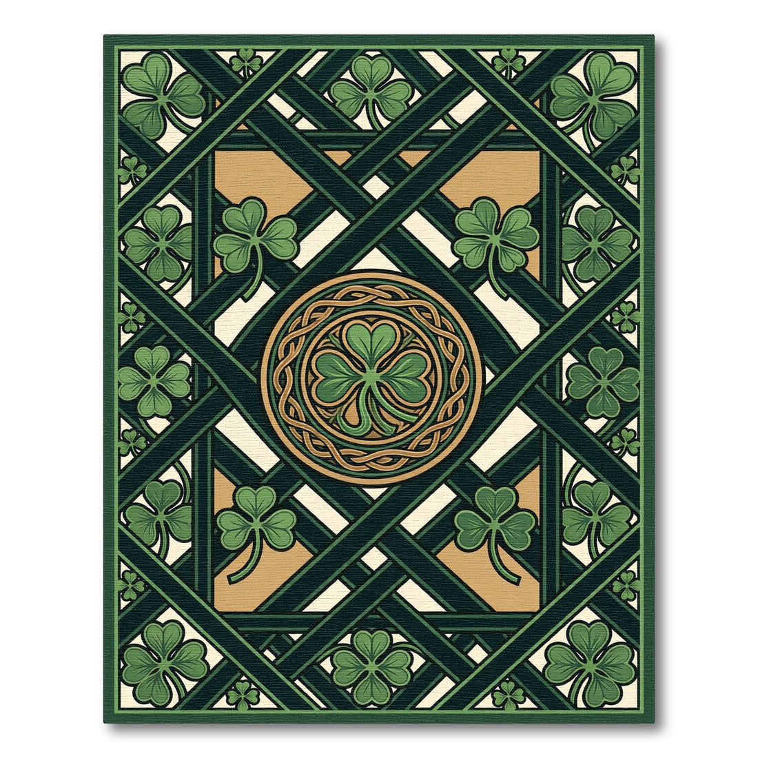 Celtic Knot Clover Lattice Emerald Rug