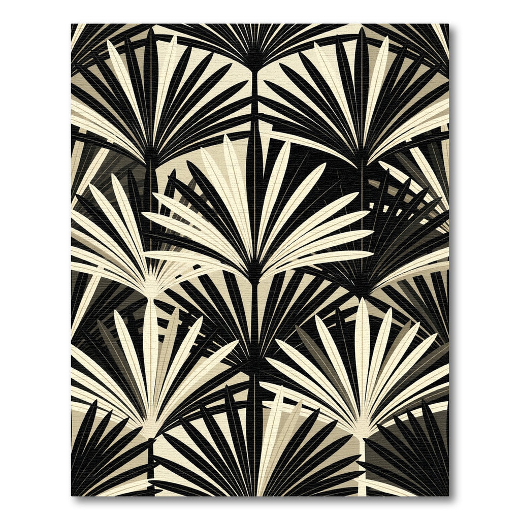 Art Deco Black Palm Frond Repeat Rug