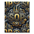 Industrial Gold Steampunk Gear Sop Text Rug
