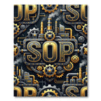 Industrial Gold Steampunk Gear Sop Text Rug