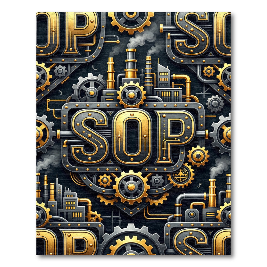 Industrial Gold Steampunk Gear Sop Text Rug