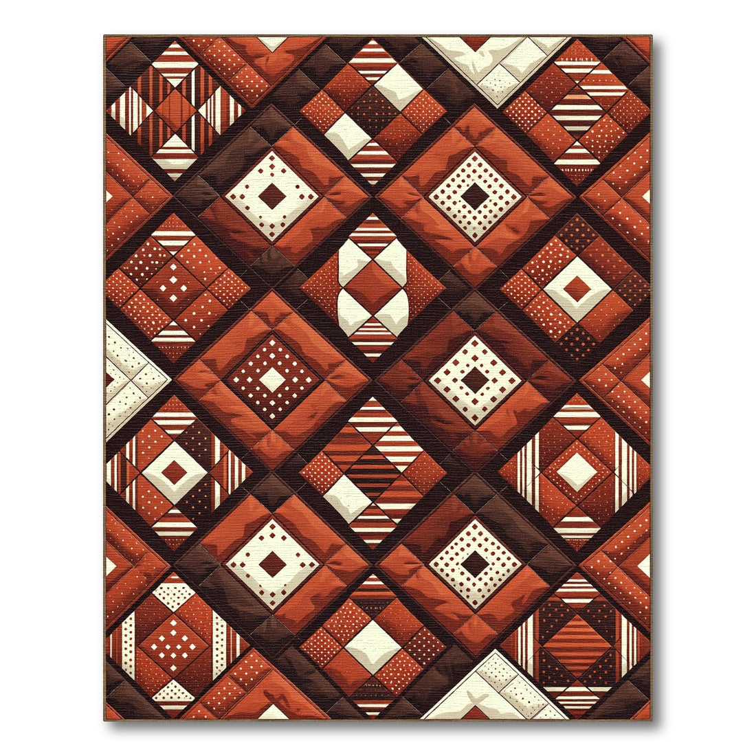 Terracotta Geometric Diamond Mosaic Quilt Rug
