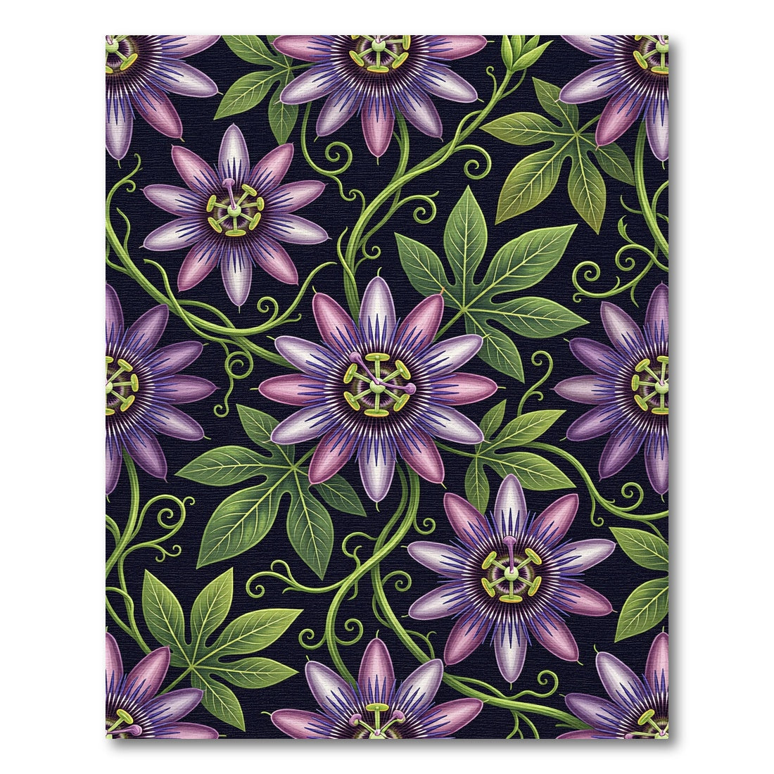 Dark Purple Passion Flower Botanical Art Rug