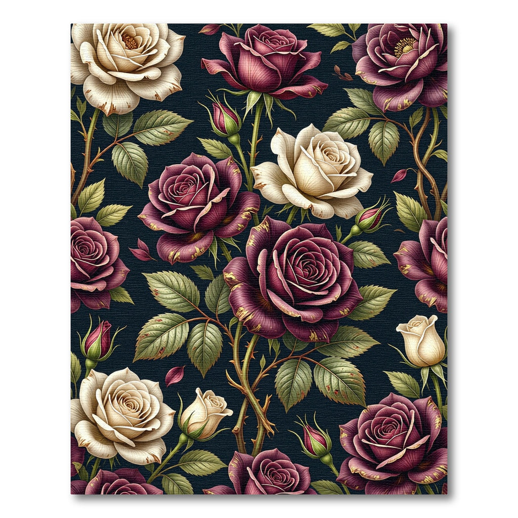 Deep Burgundy Cream Rose Garden Rug