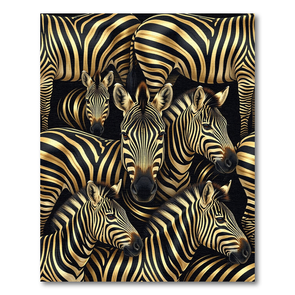 Black Gold Zebra Herd Portrait Rug
