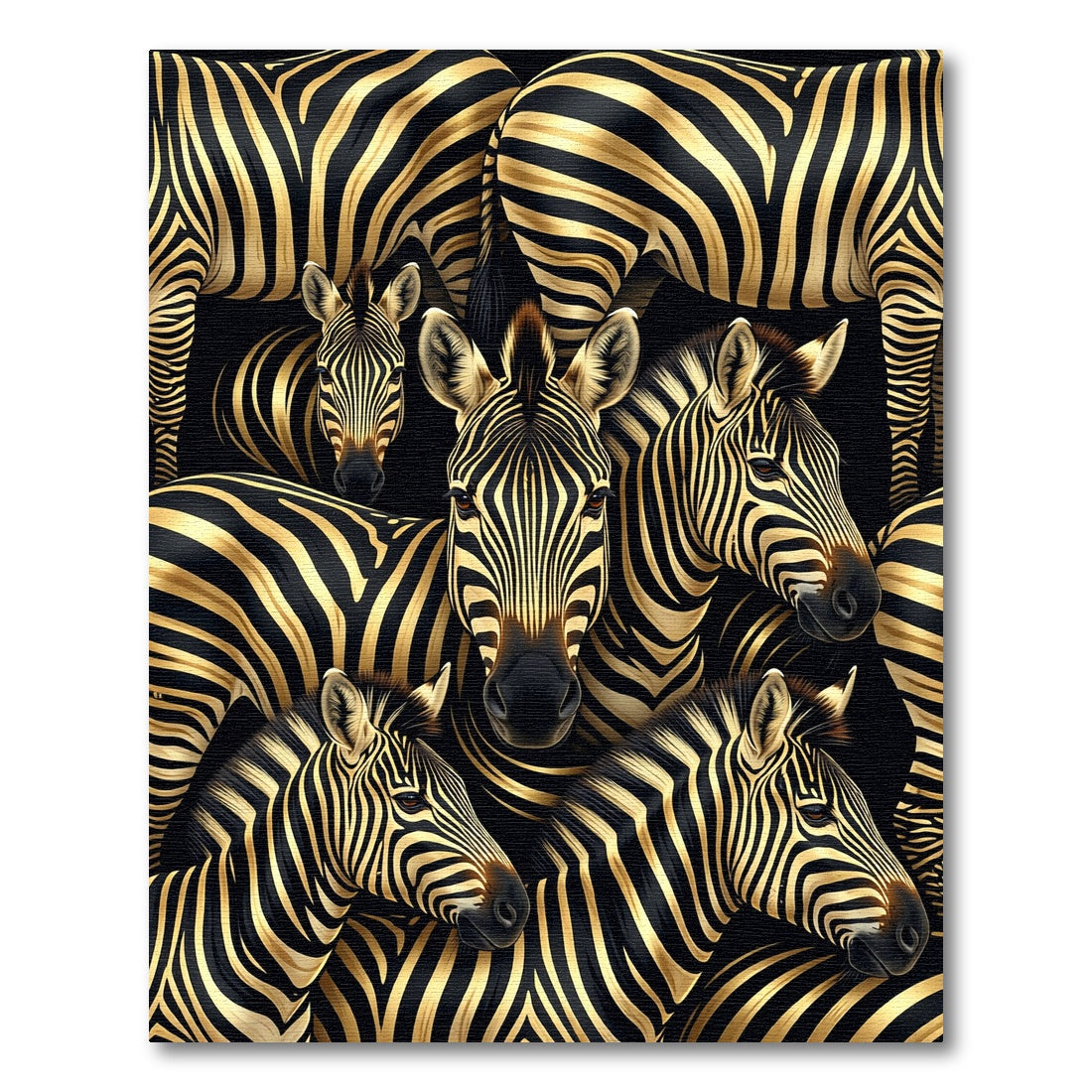 Black Gold Zebra Herd Portrait Rug
