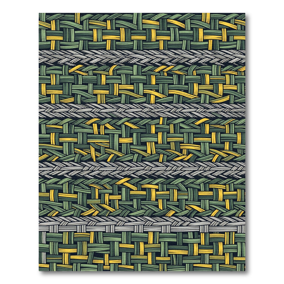 Woven Olive and Gold Linear Grid Rug