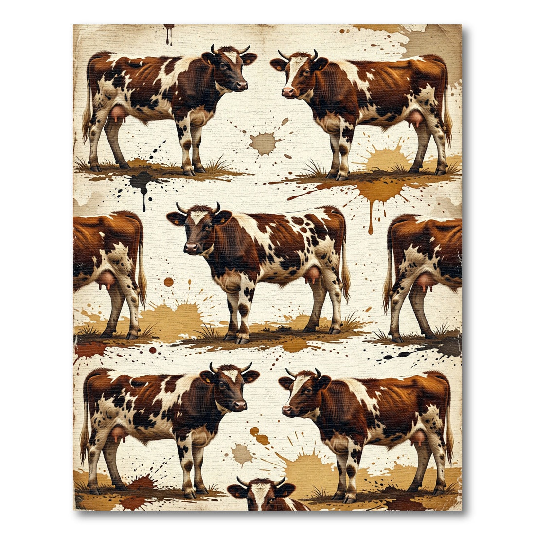 Rustic Brown Speckled Cattle Farm Art Rug