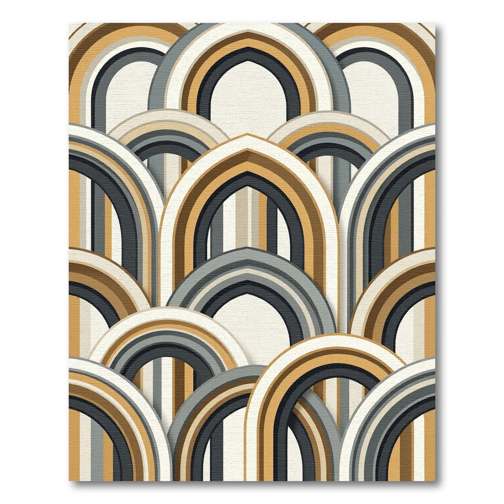 Mid-Century Gold and Charcoal Arch Rug