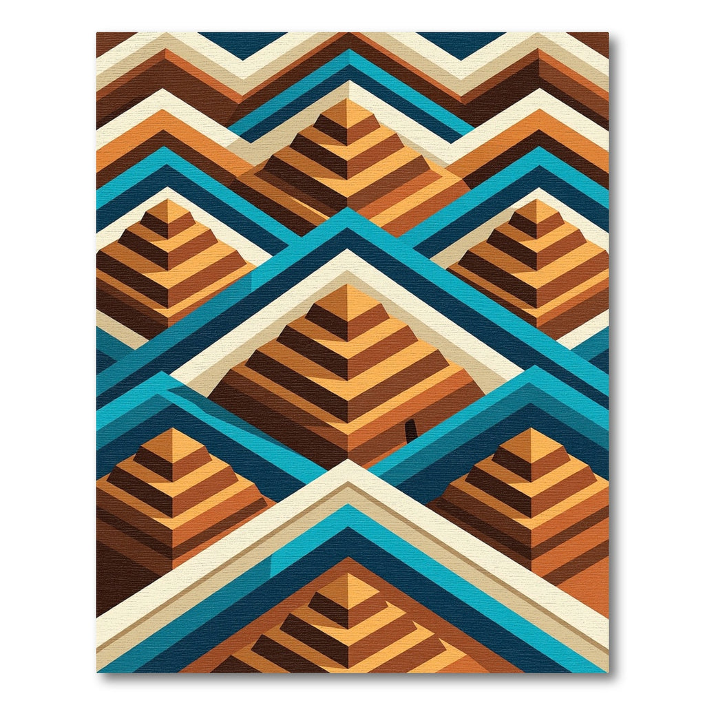 Geometric Aztec Pyramid Staircase Teal Rug