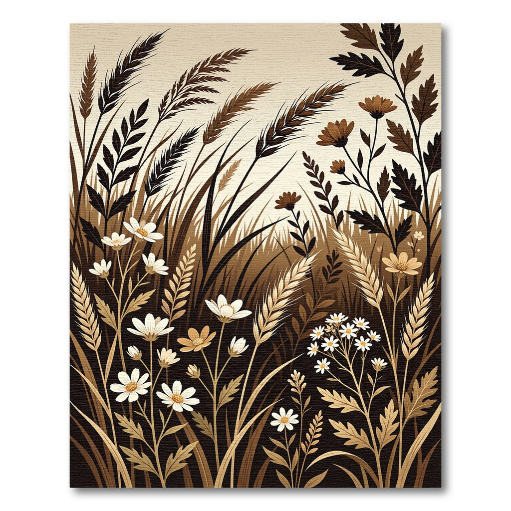Earthy Tonal Wheatfield Flower Arrangement Rug