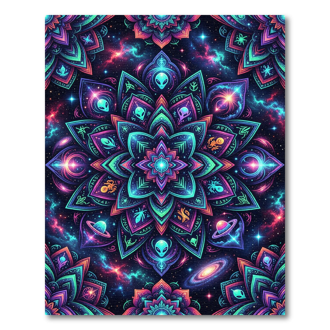 Cosmic Alien Mandala Neon Galaxy Rug