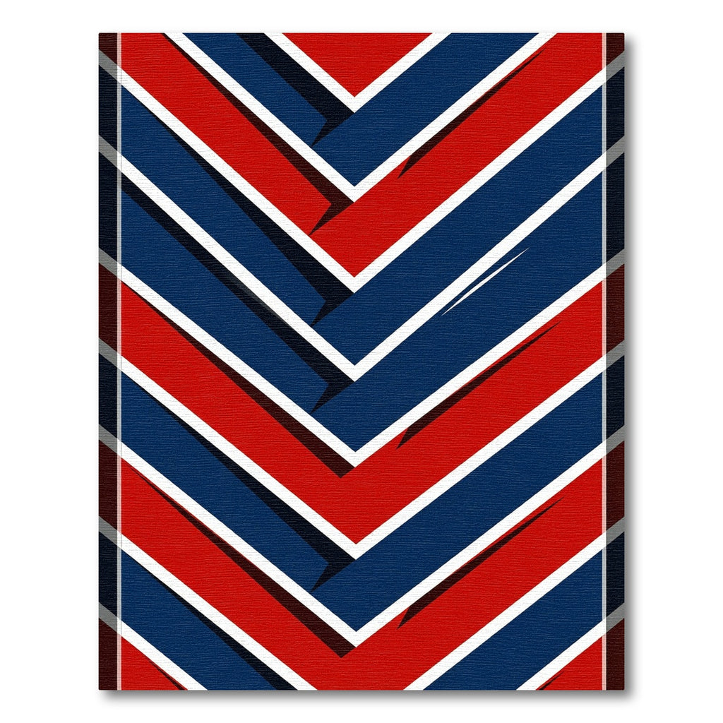 Modern Navy and Red Chevron Stripe Rug