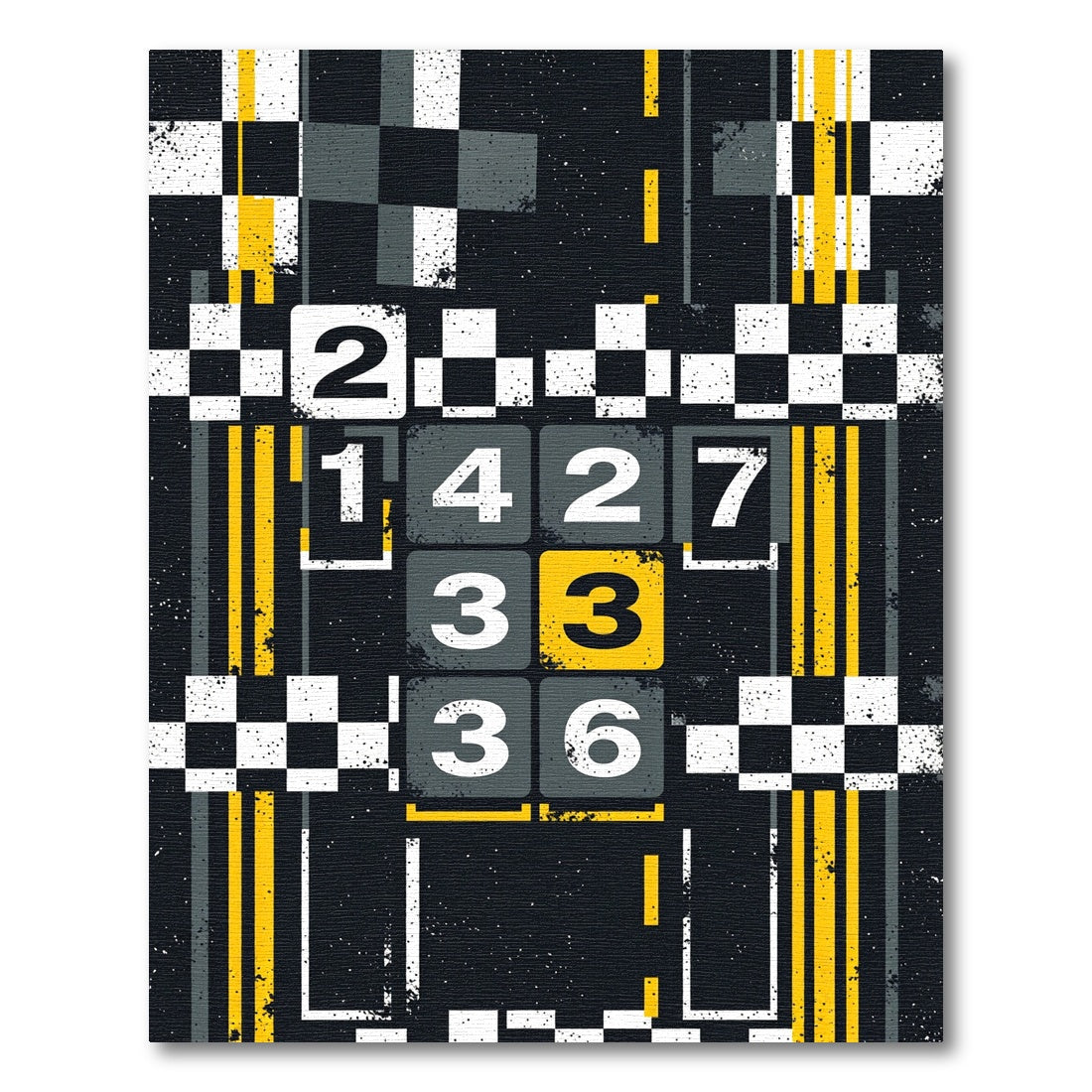 Modern Industrial Yellow Black Checkerboard Grid Rug