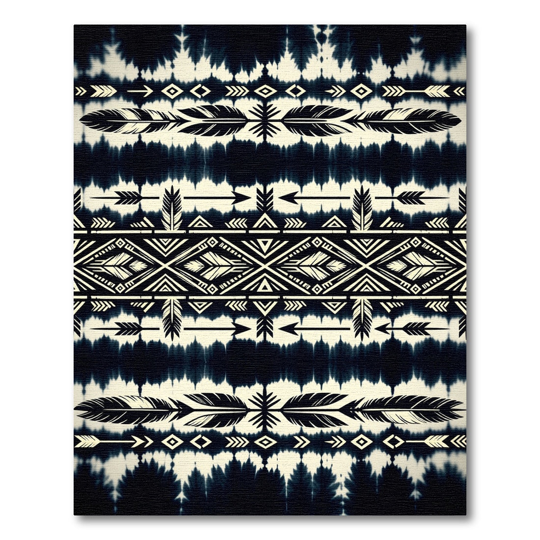 Indigo Tie Dye Tribal Arrow Feather Rug