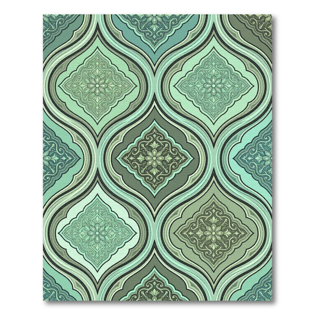 Sage Damask Ogee Medallion Teal Area Rug