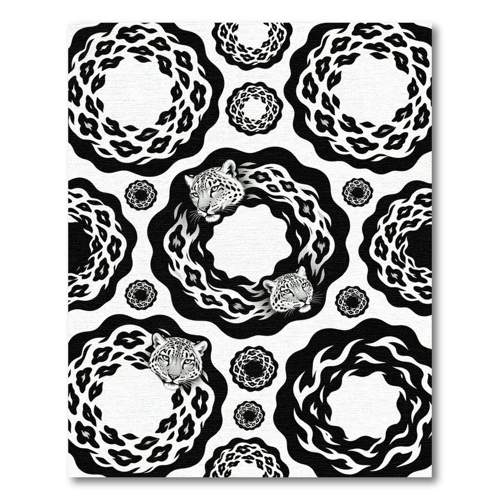 Monochromatic Leopard Abstract Circular Rug