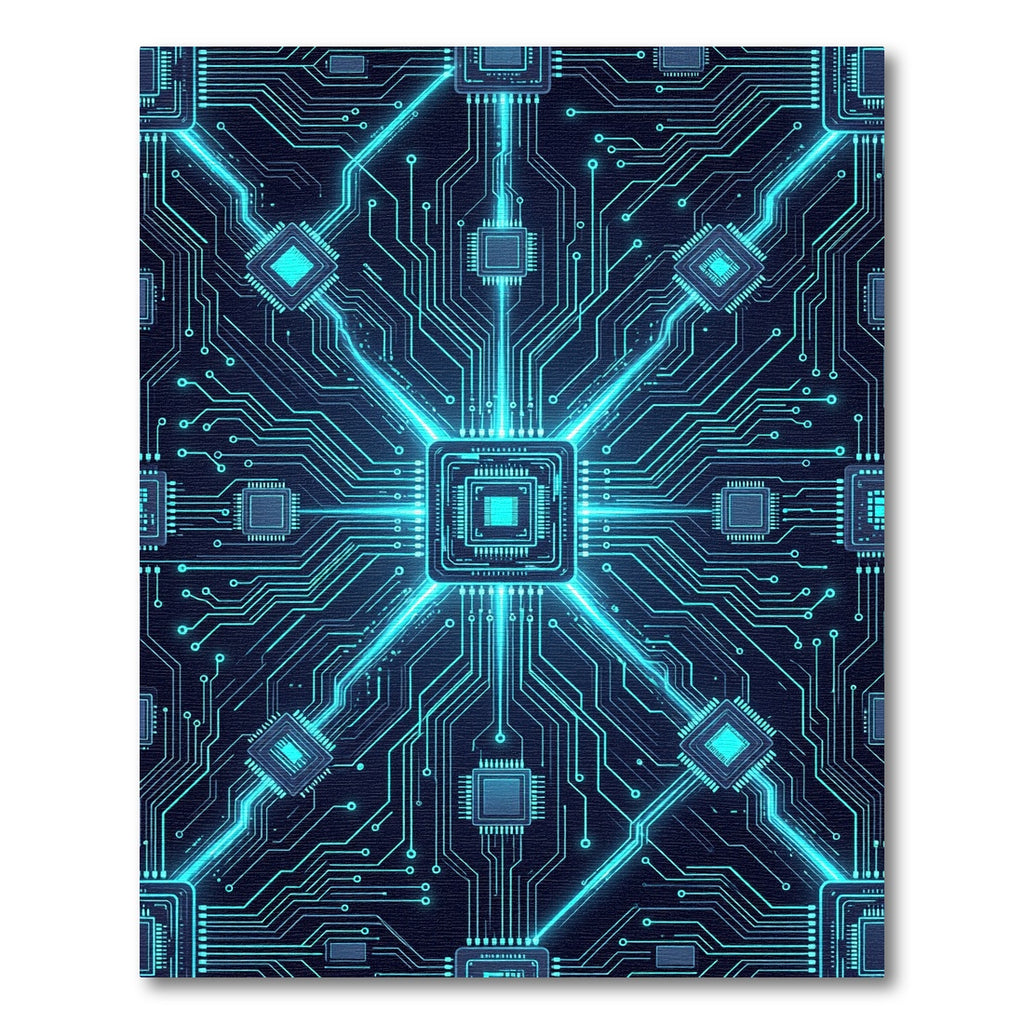 Luminous Cybernetic Circuit Board Blueprint Rug